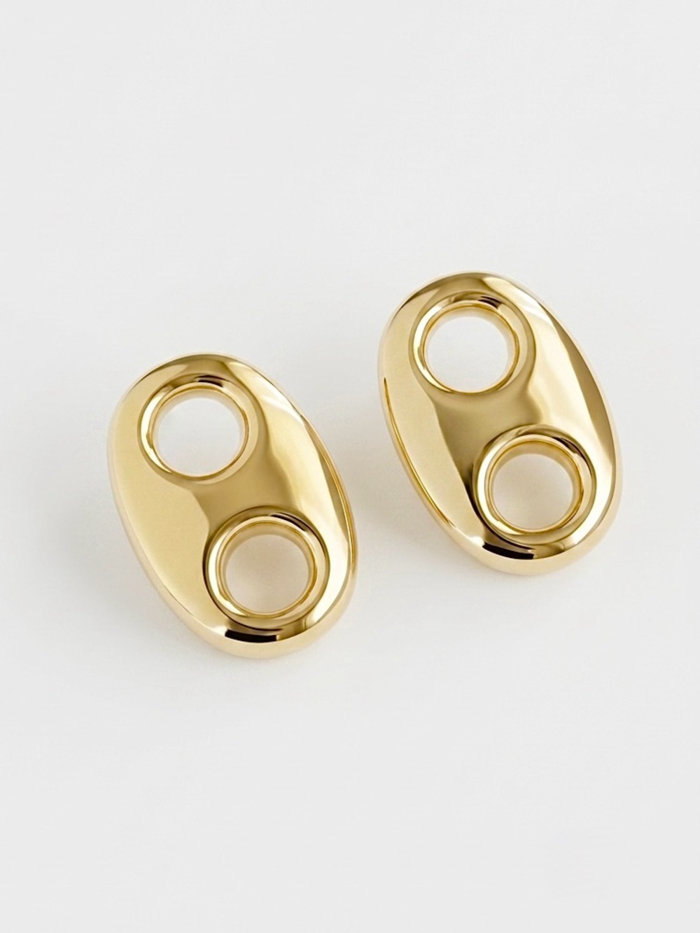 14K Gold Plated Puffed Mariner Link Stud Earrings | Coffee Bean Earrings